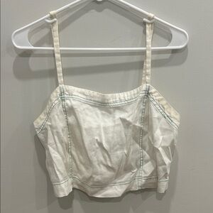 White Tank Top with Teal Stitching
